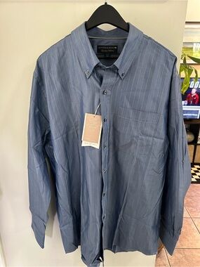 NWT Cutter & Buck Signature Collection Blue Herringbone Shirt - Size XL